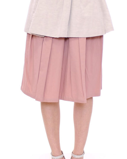 Comeforbreakfast Pink Gray Knee-Length Pleated Skirt