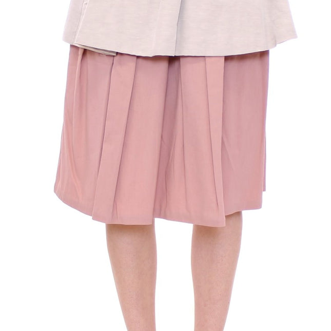 Comeforbreakfast Pink Gray Knee-Length Pleated Skirt