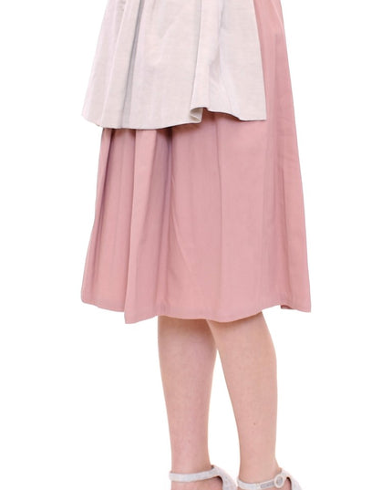 Comeforbreakfast Pink Gray Knee-Length Pleated Skirt