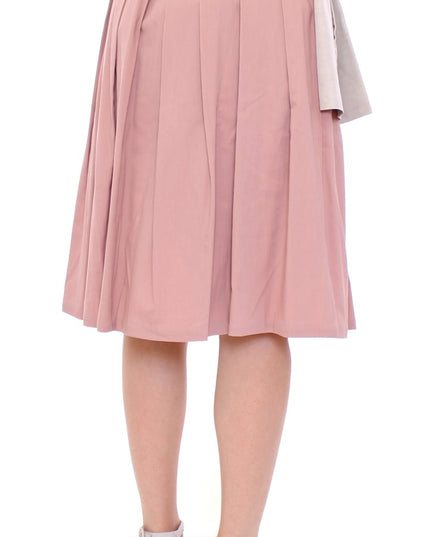 Comeforbreakfast Pink Gray Knee-Length Pleated Skirt