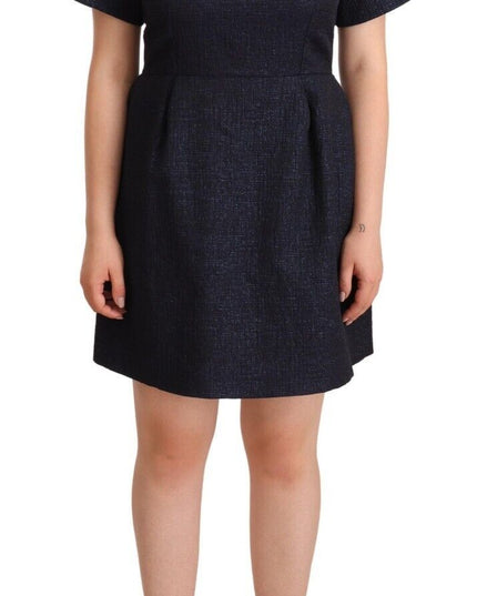L'Autre Chose Black Embellished Short Sleeves Mini A-line Dress