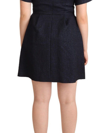 L'Autre Chose Black Embellished Short Sleeves Mini A-line Dress