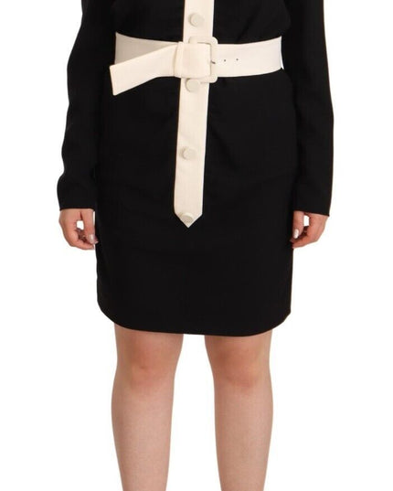 Givenchy Black Wool Long Sleeves Belted Mini Sheath Dress