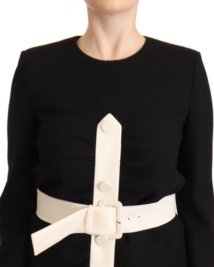 Givenchy Black Wool Long Sleeves Belted Mini Sheath Dress