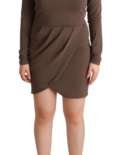 Patrizia Pepe Brown Acetate Long Sleeves Turtle Neck Sheath Dress