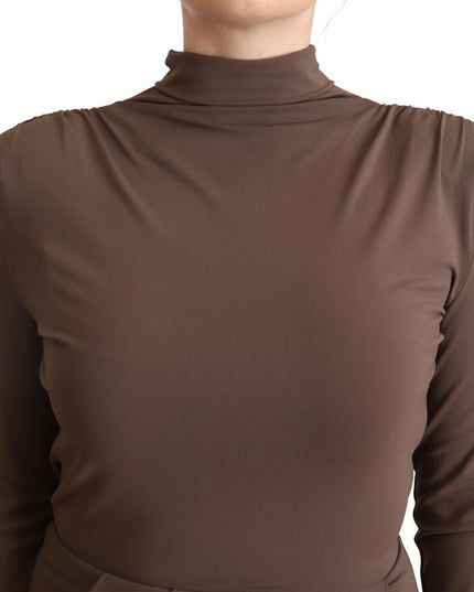 Patrizia Pepe Brown Acetate Long Sleeves Turtle Neck Sheath Dress