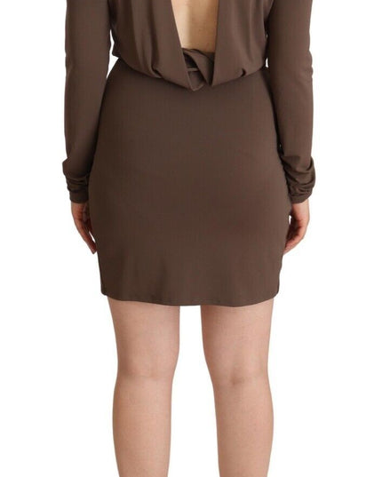 Patrizia Pepe Brown Acetate Long Sleeves Turtle Neck Sheath Dress