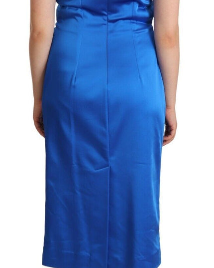 P.A.R.O.S.H. Blue Acetate Sleeveless Pleated Midi Sheath Dress