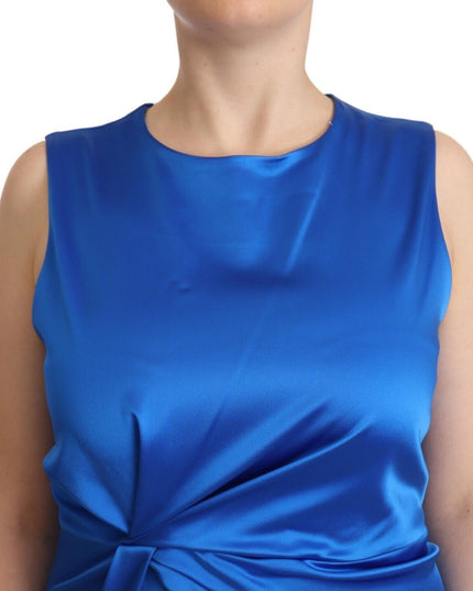 P.A.R.O.S.H. Blue Acetate Sleeveless Pleated Midi Sheath Dress