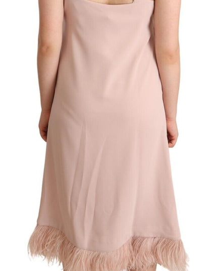 P.A.R.O.S.H. Pink Polyester Sleeveless Midi Feather Shift Dress