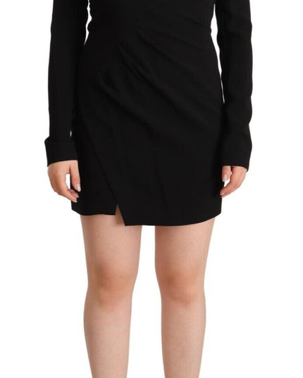 Dsquared² Black Long Sleeves Deep V-neck Mini Sheath Dress