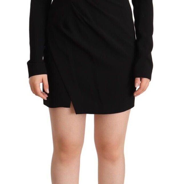 Dsquared² Black Long Sleeves Deep V-neck Mini Sheath Dress