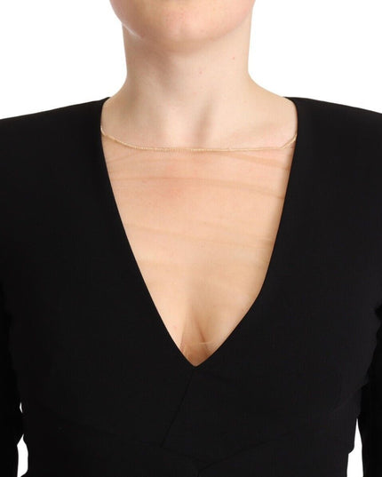 Dsquared² Black Long Sleeves Deep V-neck Mini Sheath Dress