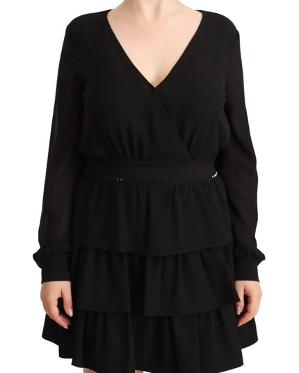 Liu Jo Black Polyester Long Sleeves V-neck Mini A-line Dress
