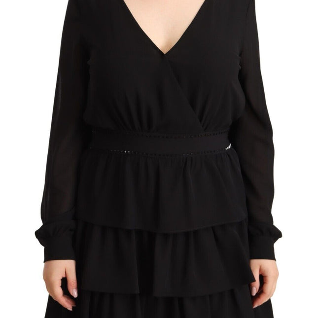 Liu Jo Black Polyester Long Sleeves V-neck Mini A-line Dress