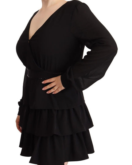 Liu Jo Black Polyester Long Sleeves V-neck Mini A-line Dress