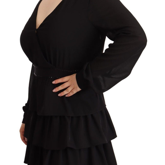 Liu Jo Black Polyester Long Sleeves V-neck Mini A-line Dress