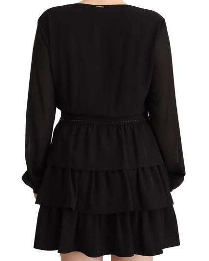 Liu Jo Black Polyester Long Sleeves V-neck Mini A-line Dress