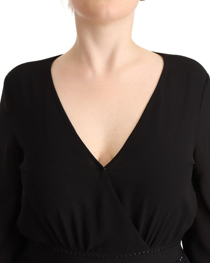 Liu Jo Black Polyester Long Sleeves V-neck Mini A-line Dress