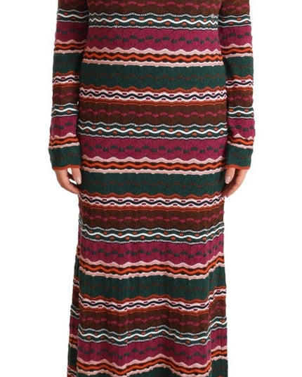 Missoni Multicolor Stripe Wool Knitted Maxi Sheath Dress