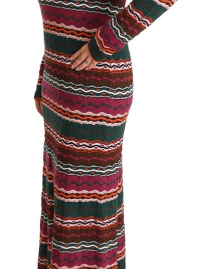 Missoni Multicolor Stripe Wool Knitted Maxi Sheath Dress