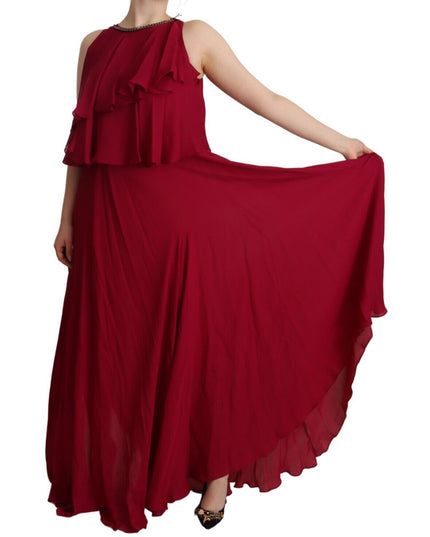 PLEIN SUD Orchid Silk Sleeveless Long Maxi Ruffle Shift Dress