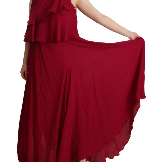PLEIN SUD Orchid Silk Sleeveless Long Maxi Ruffle Shift Dress