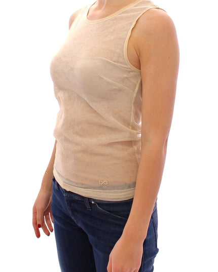 Dolce & Gabbana Beige Sleeveless Cotton Top Tank Blouse