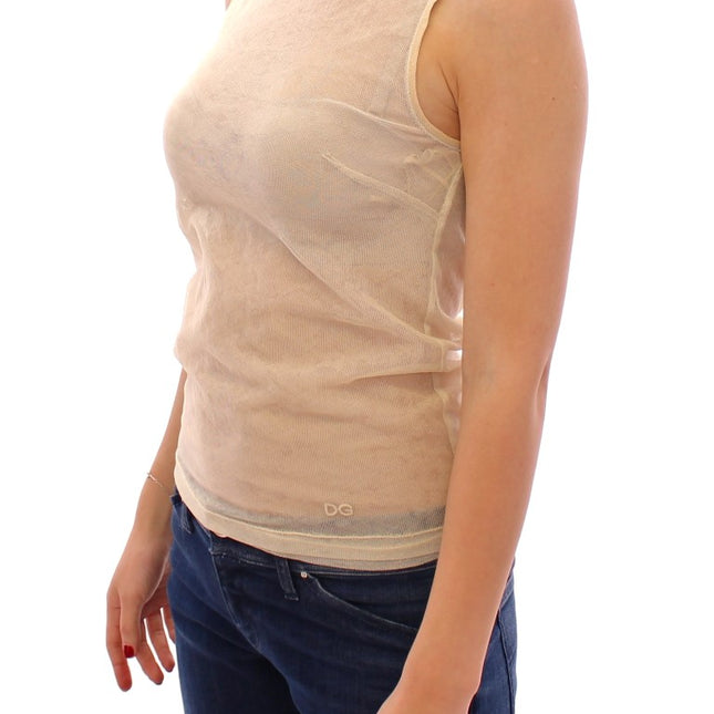 Dolce & Gabbana Beige Sleeveless Cotton Top Tank Blouse