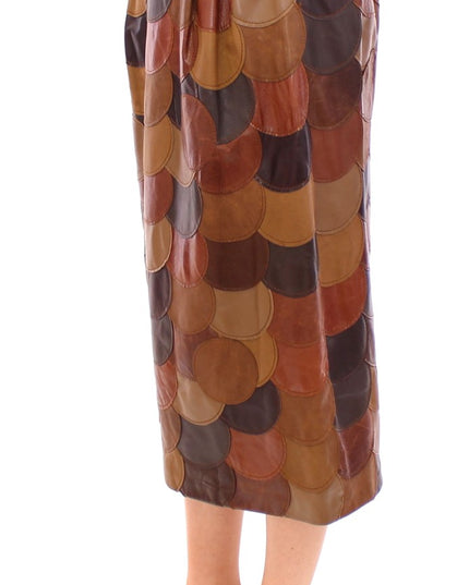 Dolce & Gabbana Brown Patchwork Leather Straight Skirt