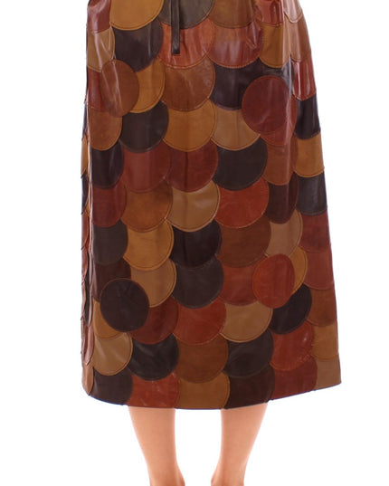 Dolce & Gabbana Brown Patchwork Leather Straight Skirt