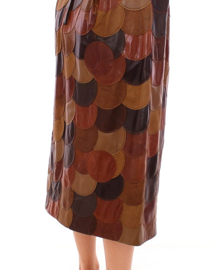 Dolce & Gabbana Brown Patchwork Leather Straight Skirt