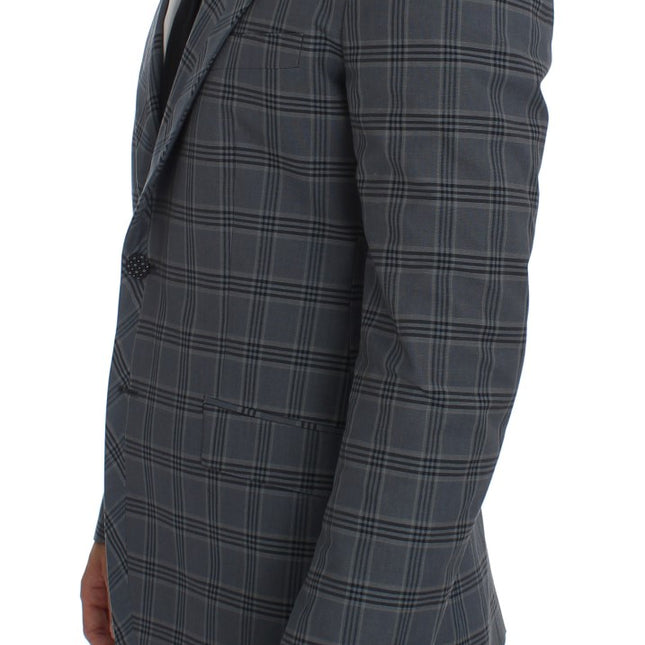 Dolce & Gabbana Blue Checkered Slim Fit Blazer Jacket