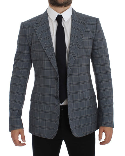 Dolce & Gabbana Blue Checkered Slim Fit Blazer Jacket