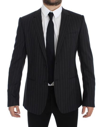 Dolce & Gabbana Gray Striped Slim Fit Wool Blazer