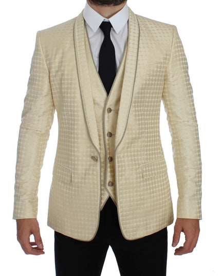 Dolce & Gabbana Beige Polka Dot Silk 2 Piece Blazer
