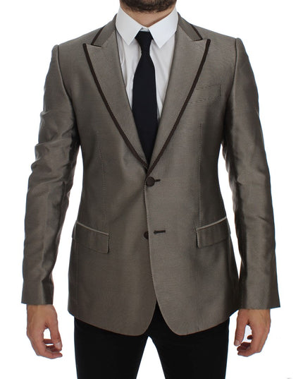 Dolce & Gabbana Brown Slim Fit Silk Two Button Blazer