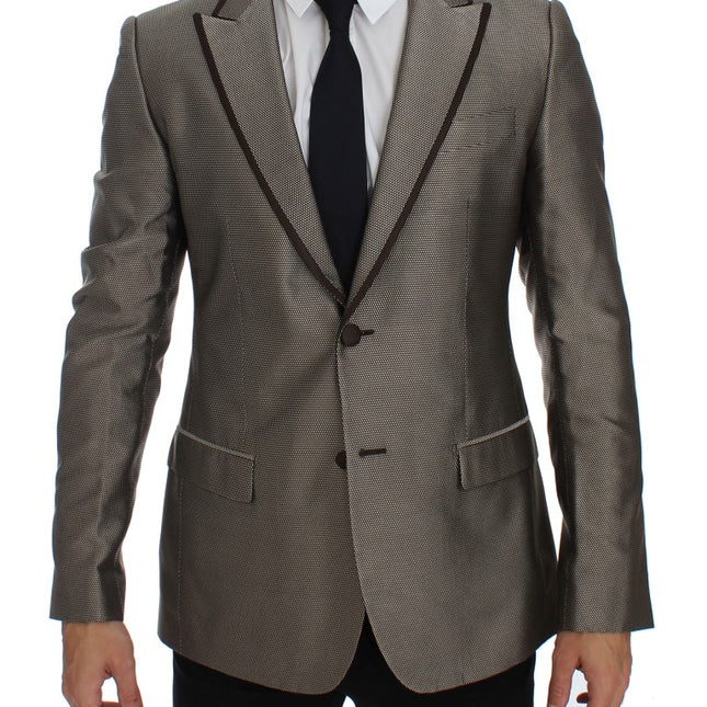Dolce & Gabbana Brown Slim Fit Silk Two Button Blazer