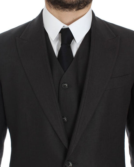 Dolce & Gabbana Gray Slim Fit Linen Blazer Jacket