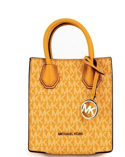 Michael Kors Mercer XS Honeycomb Gold Signature PVC North South Shopper Crossbody Bag