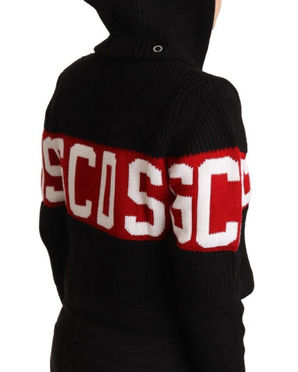 GCDS Black Cashmere Hooded Button Down Logo Cardigan Jacket