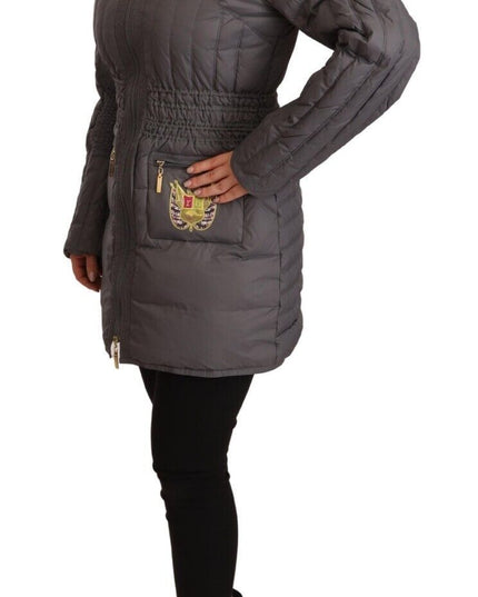 Roccobarocco Gray Quilted Long Sleeves Logo Patch Full Zip Jacket