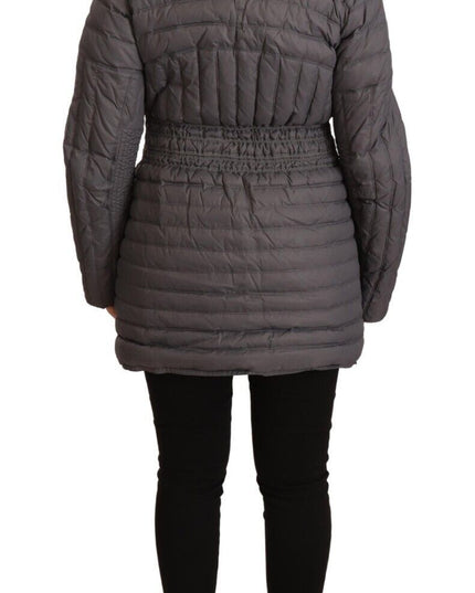 Roccobarocco Gray Quilted Long Sleeves Logo Patch Full Zip Jacket