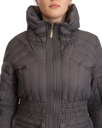 Roccobarocco Gray Quilted Long Sleeves Logo Patch Full Zip Jacket