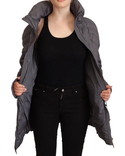 Roccobarocco Gray Quilted Long Sleeves Logo Patch Full Zip Jacket