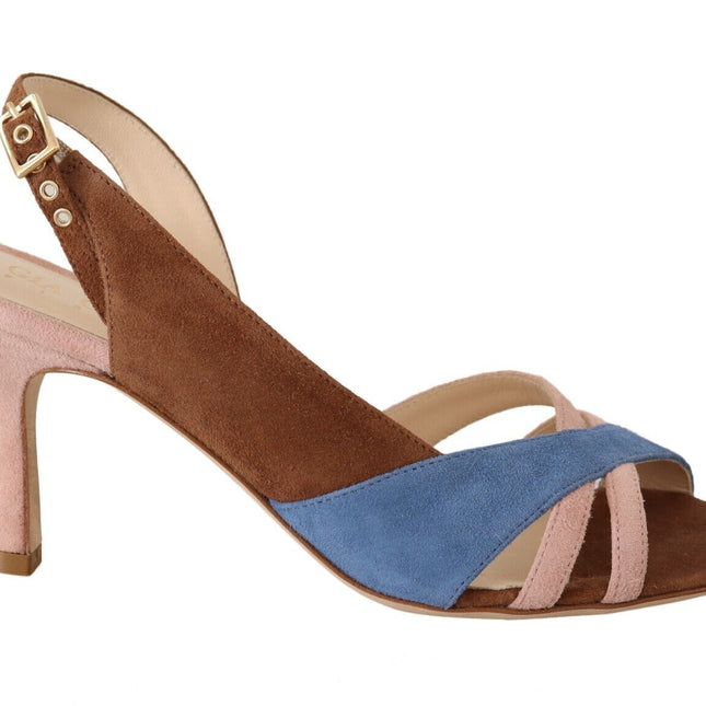 GIA COUTURE Multicolor Suede Leather Slingback Heels Sandals Shoes