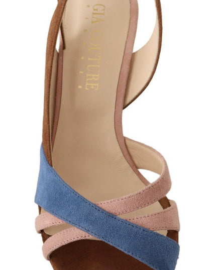 GIA COUTURE Multicolor Suede Leather Slingback Heels Sandals Shoes