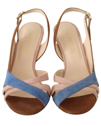 GIA COUTURE Multicolor Suede Leather Slingback Heels Sandals Shoes