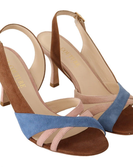 GIA COUTURE Multicolor Suede Leather Slingback Heels Sandals Shoes