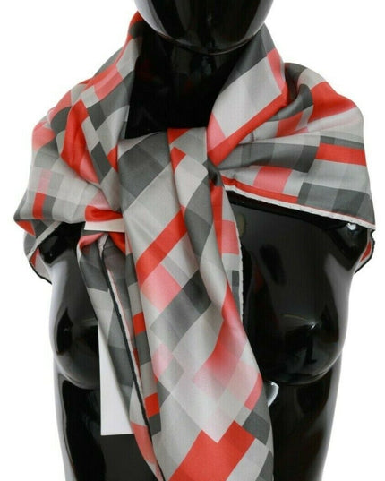 Costume National Gray Red Silk Shawl Foulard Wrap  Scarf